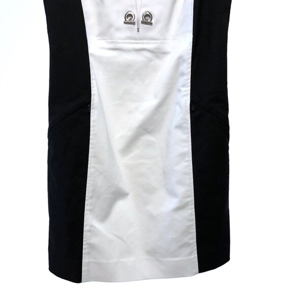 Etcetera Solid White Black Notch Neckline Sleeveless Lined Sheath Dress 2 - Picture 7 of 15